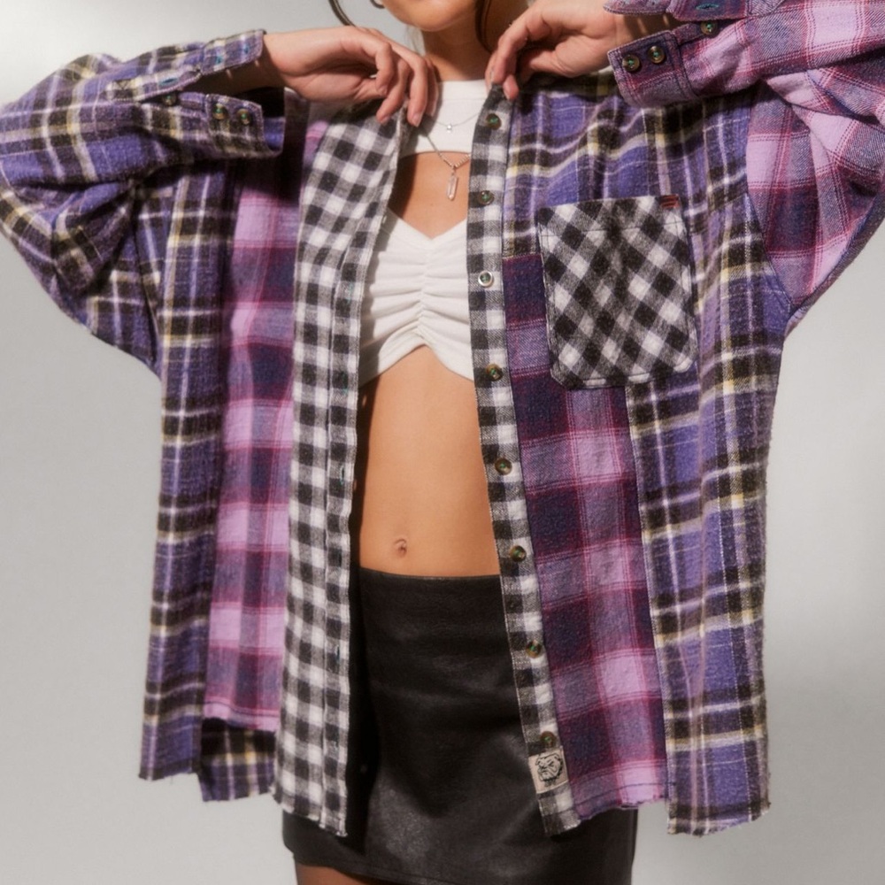 BDG Robbie Spliced Flannel Button-Down Shirt